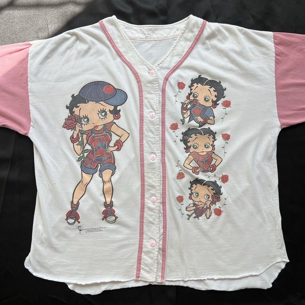 Betty Boop Vintage 1995 King Features Baseball Style Button Jersey Large - XL